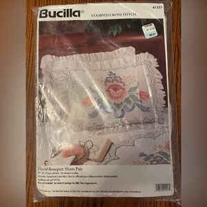 NIB Bucilla Floral Bouquet Sham Kit 41557, Stamped Cross Stitch